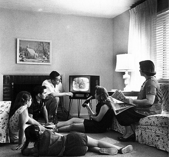 American family watching television in 1958