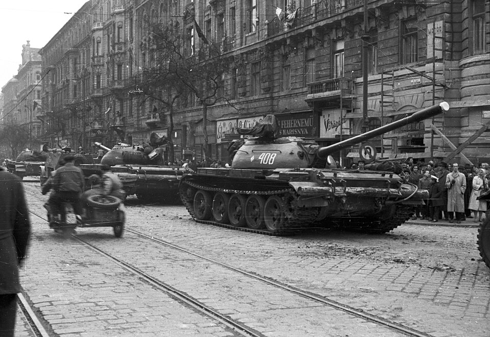 Soviet tanks in the streets of Budapest in 1956