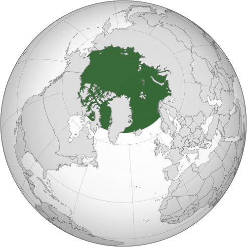 The Arctic region on the globe